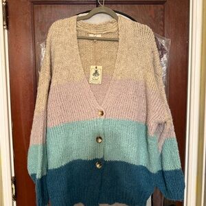 Cozy Knit Women's Cardigan with Stripes